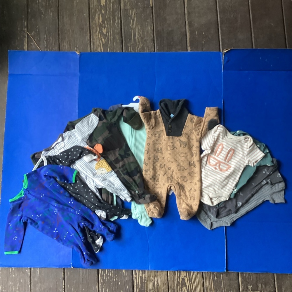 Bundle of 11 0-3 month One Piece Set - Blue, Black, Tan, size 0-3months